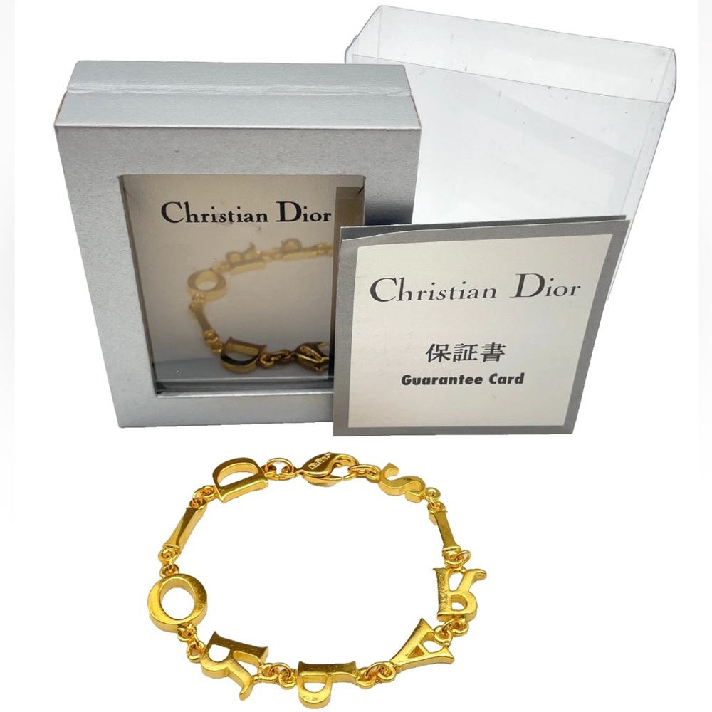 Christian Dior Logo DIOR PARIS Bracelet Gold w/box Vintage
